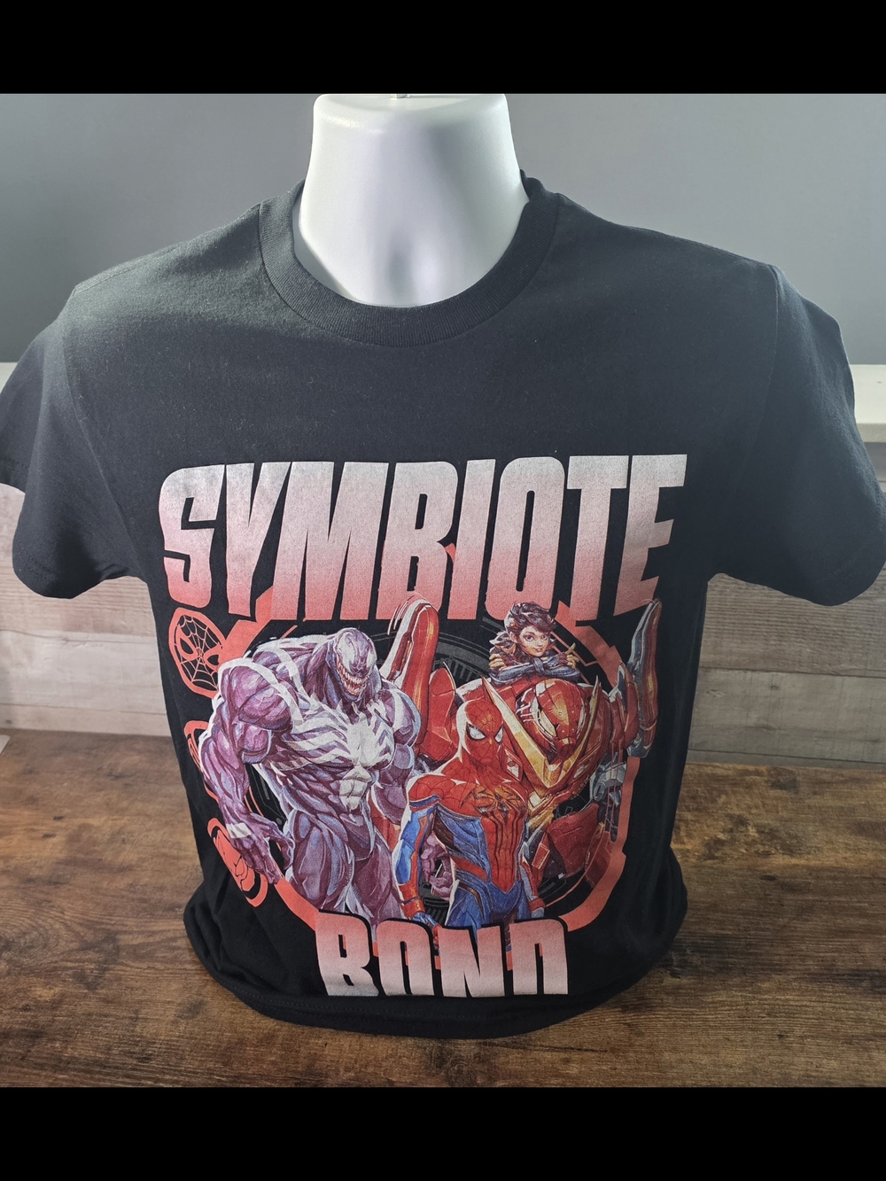 Marvel Black Graphic 'Symbiote Bond' Short Sleeve Tee with Red and Purple Print